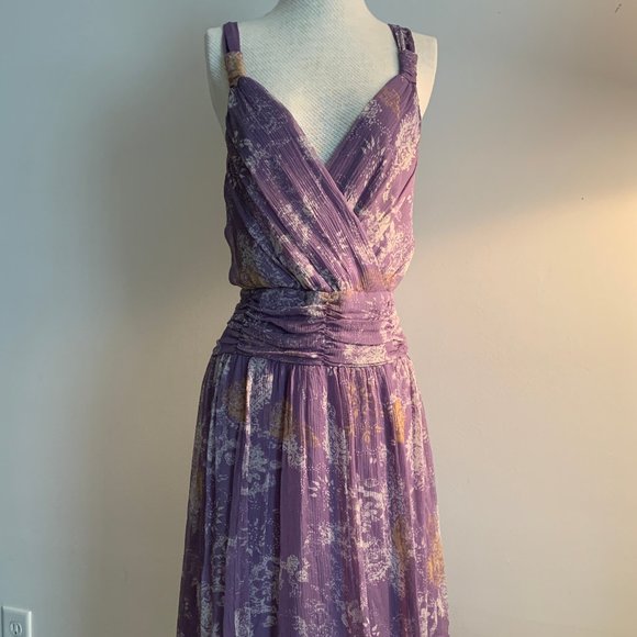 Silk v-neck, abstract floral print dress - Picture 1 of 6